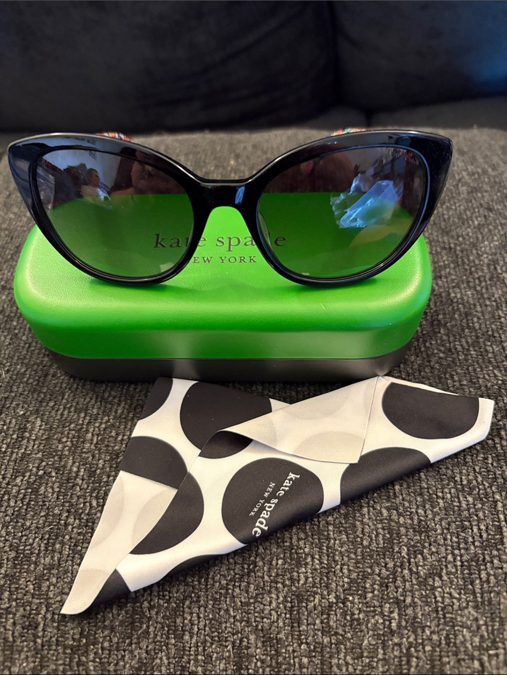 kate spade Black Cat-Eye Sunglasses with Polka Dot Cloth